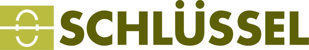 The official horizontal brand logo for Schlüssel, featuring a light green rectangular emblem on the left and the word 'SCHLÜSSEL' written in bold dark green sans-serif capital letters on the right